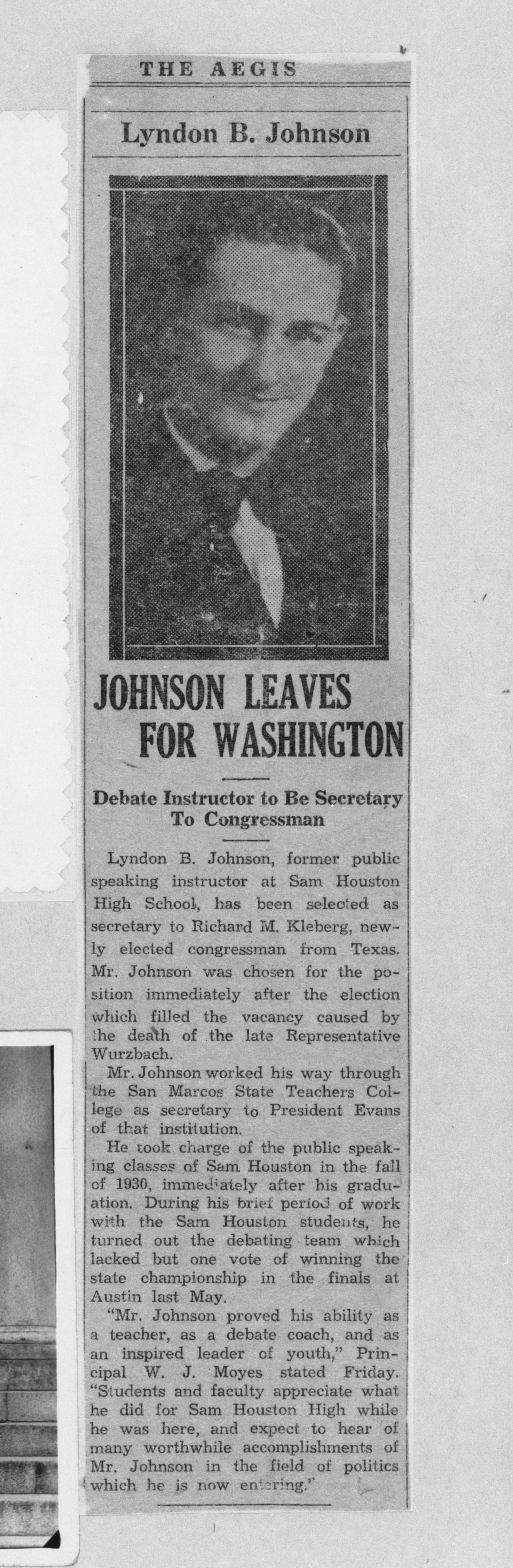 Newspaper photo of LBJ wearing a bowtie. 